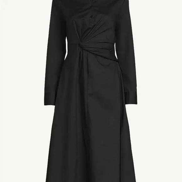 Poplin side knot midi long sleeve shirt dress - Picture 5 of 7